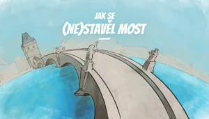 Obrázek Karlova mostu v historické Praze jako titulní vizuál rodinné městské šifrovací hry Jak se (ne)stavěl most.